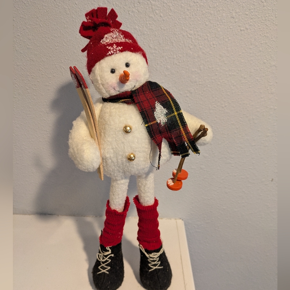 Handcrafted Vintage Snowman With Skis